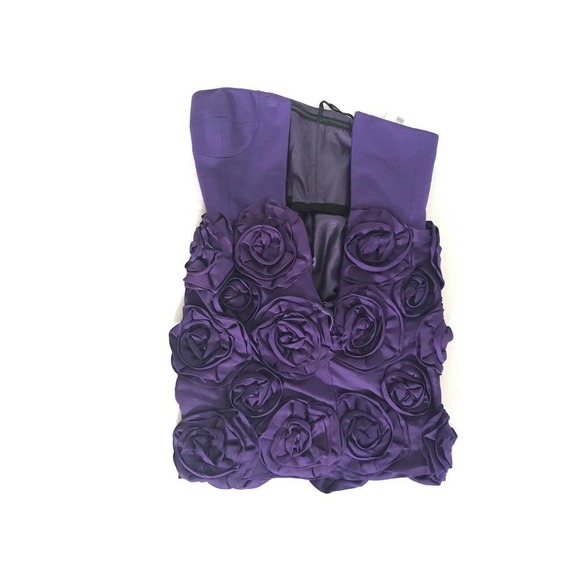 Cynthia Steffe | Womens Size 0 Rosette Appliqué Strapless Dress Purple Fit Short - Picture 9 of 14